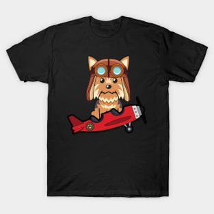 Cute yorkshire terrier is in a vintage plane T-Shirt